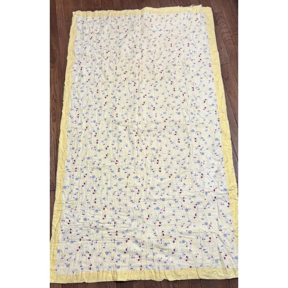 Vintage Handmade Patchwork Baby Quilt Teddy Bears 1940's Damaged READ - Picture 8 of 9